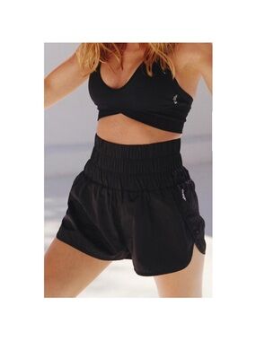 Free People Black High-Ruched Waist Athletic Shorts